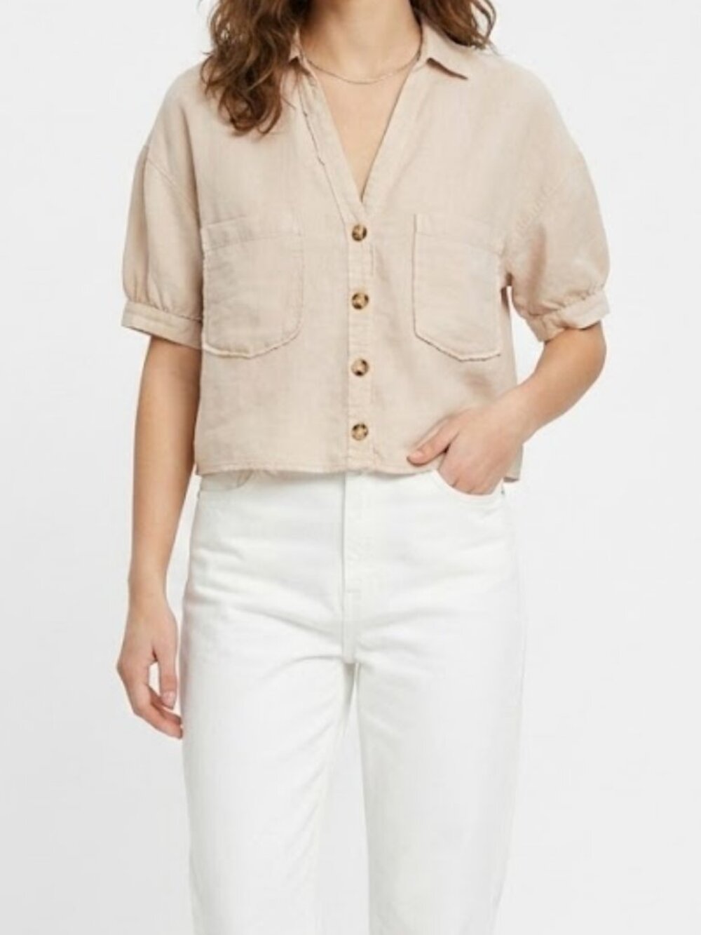 Zara  Cream Colour Linen Crop Top Boho Lagenlook Size XS